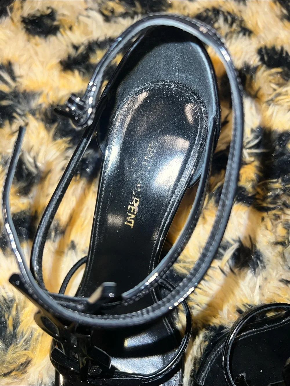 Saint Laurent Black Patent Leather Cassandra Sandal Heels 37.5 - Picture 10 of 16